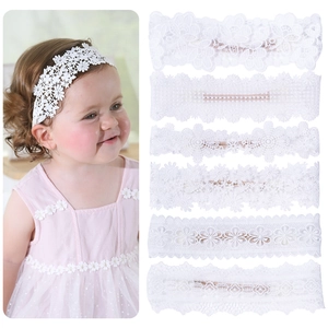 Baby Headband White Lace Embroidery Floral Hollow Out Photography Prop Baptism Soft Elastic Nylon Headwear For Newborns