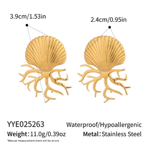 Detailed size specifications of shell and coral earrings in waterproof stainless steel