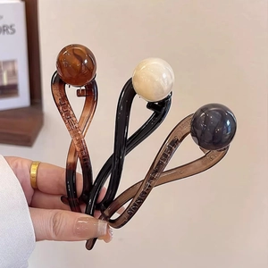 Twisted Banana Hair Clip Plastic Resin With Large Artificial Pearl Bead Minimalist French Style Lightweight Non Slip For Women Girls