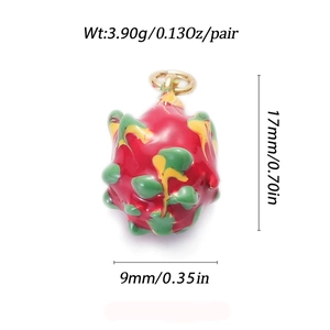 Macro detail of pitaya fruit charm with 17x9mm size and 3.90g weight specifications