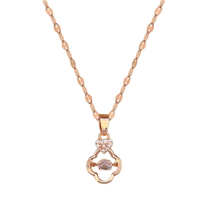 Rose gold clover necklace with sparkling heart charm pendant in polished titanium steel
