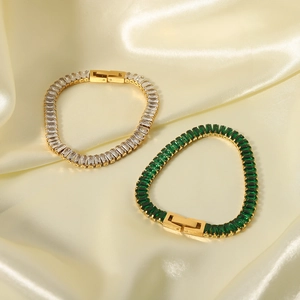 Luxe 18K gold plated titanium bracelets with white and green zircon gemstones