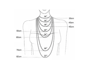 Size guide showing necklace length options from 14 to 33 inches for stainless steel chains