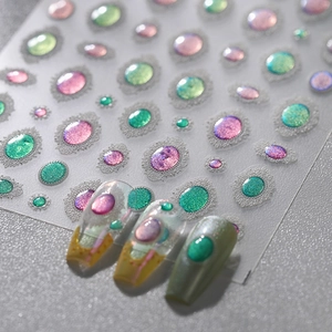 3D relief nail stickers with baroque green gem patterns and gold gilded accents