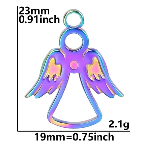 Detailed size chart for a 18k rainbow plated stainless steel angel pendant
