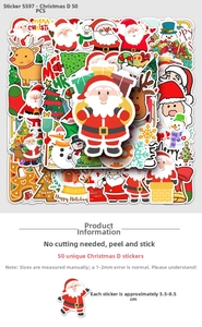 Detailed view of 50pcs waterproof Christmas cartoon stickers with Santa and reindeer themes