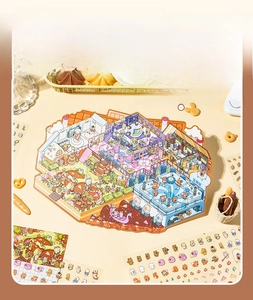 Dettaglio del set di adesivi 3D in miniatura fabbrica di cioccolato per scrapbooking