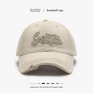 Baseballkappe Aus Gewaschener Baumwolle Mit 3D Buchstaben Stickerei Und Distressed Kanten Verstellbare Retro Outdoor Sonnenhut