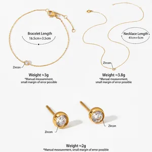 Elegant gold-plated stainless steel jewelry set with sparkling round cubic zirconia