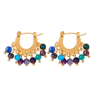 Boucles d'oreilles bohèmes en acier titane doré avec perles d'agate naturelle colorées
