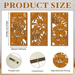 Lot de 3 décorations murales en bois bohème avec motifs floraux et crochets