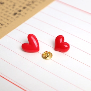 Cute Japanese style red heart-shaped enamel pins with gold metal butterfly clasps