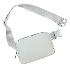 Minimalist light gray nylon waist bag with adjustable strap and durable buckle