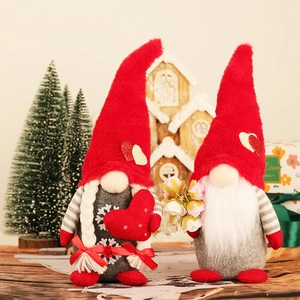 Valentine Day Gnome Plush Red Heart Flower Christmas Gonk Doll Decoration Handmade Swedish Tomte Home Ornament Gift