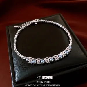 Artificial Pearl Zircon Chain Bracelet Copper Silver Tone Adjustable Jewelry For Women Luxury Vintage Elegant Wedding Accessory