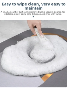 Detail showing waterproof oil-resistant stone mat with foam for easy cleaning