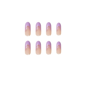 Lilac and nude pink double French press-on nails in long almond shape with glossy finish