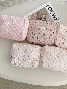 Trousse De Toilette En Coton Matelassé Grande Capacité Fermeture Éclair Organisateur De Voyage Dessin Animé Pour Femmes
