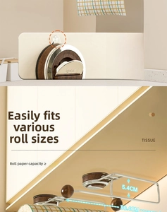 Macro view of wall-mounted paper towel holder showing suction base and size measurements