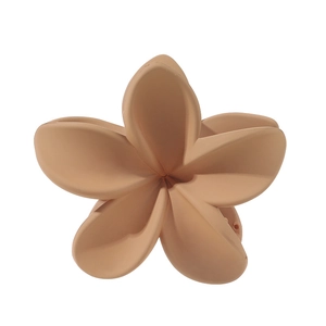 Elegant matte beige plumeria flower hair claw clip for women's sophisticated hairstyles