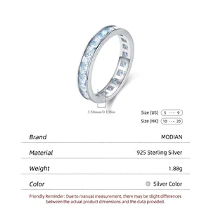 Bague éternité en argent 925 avec zircons bleu clair, anneau de 3,5 mm de large