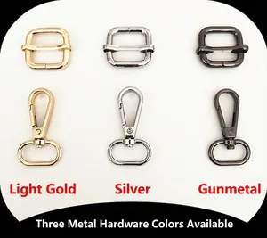 Polished metal replacement hardware set including adjustment buckles and swivel lobster hooks
