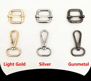 Polished metal replacement hardware set including adjustment buckles and swivel lobster hooks
