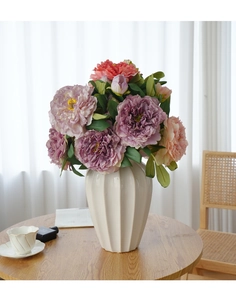 French oil painting style artificial peonies in ceramic vase for elegant home decor