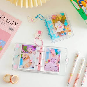 Cute transparent 3-ring mini PVC photo album and binder for DIY card collecting