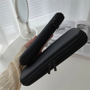 Portable matte black hard shell cosmetic brush storage cases in two sizes with zippers