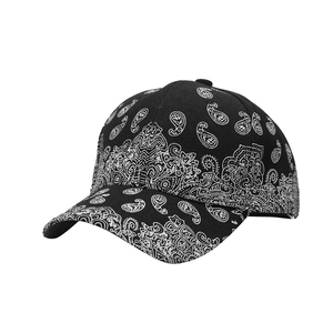 Casquette de baseball classique en coton à motif paisley noir avec visière courbée