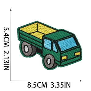 Cartoon dump truck embroidered patch for kids clothing with dimensions 8.5x5.4cm