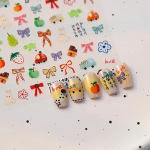 Cartoon Nagelaufkleber Niedlich Handgezeichnet Obst Tier Schleife Ultradünn Relief Selbstklebend Für Frauen Mädchen DIY