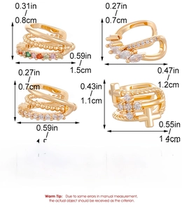 Detailed size specifications and weight for layered rhinestone ear cuffs in copper