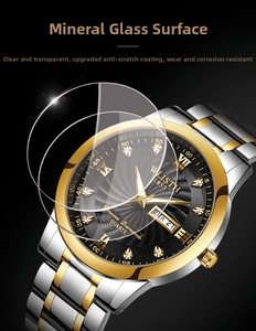 Dettaglio del vetro minerale antigraffio e indici diamantati luminosi su un orologio di lusso