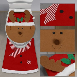 Christmas reindeer toilet seat cover and snowflake rug set for bathroom holiday decoration