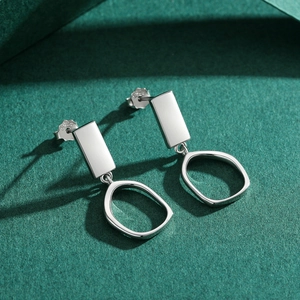 Elegant S925 sterling silver geometric drop earrings featuring a polished rectangular stud