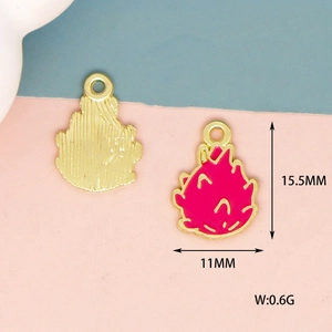 Mini dragon fruit charm pendant detail with dimensions 15.5mm by 11mm and 0.6g weight