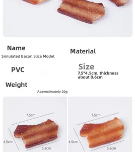 Macro detail of a 7.5cm simulated PVC bacon slice model with realistic fat texture