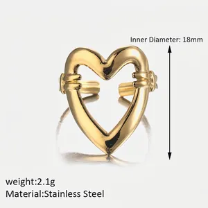 18K gold plated stainless steel hollow heart open ring with 18mm inner diameter