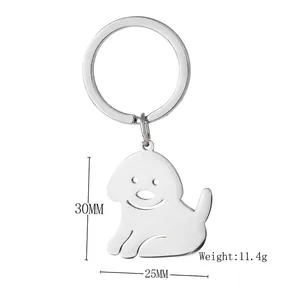 Cute dog-shaped stainless steel keychain pendant with 30mm ring and polished finish
