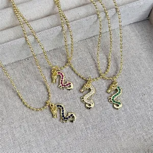 Exquisite 18K gold plated dragon necklaces with vibrant inlaid zirconia on beaded chains