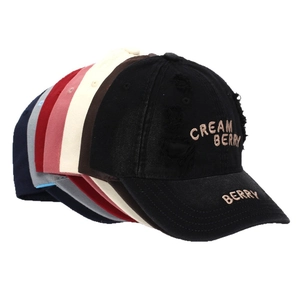 Distressed vintage baseball caps with Cream Berry embroidery and ripped details in multi colors