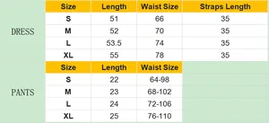 Detailed size chart for lace lingerie set including dress and pants measurements