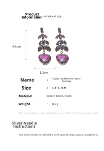 Spécifications de taille pour boucles d'oreilles pendantes cœur en cristal et feuilles