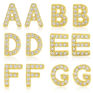 Elegant gold plated letter earrings A-G set with sparkling white cubic zirconia