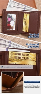 Detailed interior of a brown bifold leather wallet showing card slots and compartments