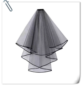 Detail of layered black tulle bridal veil with fine finished edges and sheer texture