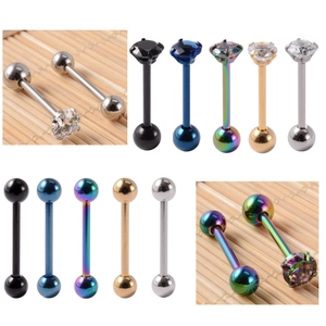 Tongue Ring Barbell Piercing Stainless Steel Zircon Inlay Body Jewelry Multi Color Electroplated Punk Style Unisex