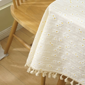 Tablecloth Cotton Linen Daisy Floral Print With Tassels Pastoral Rural Style Fresh Desktop Decor For Dining Coffee Table
